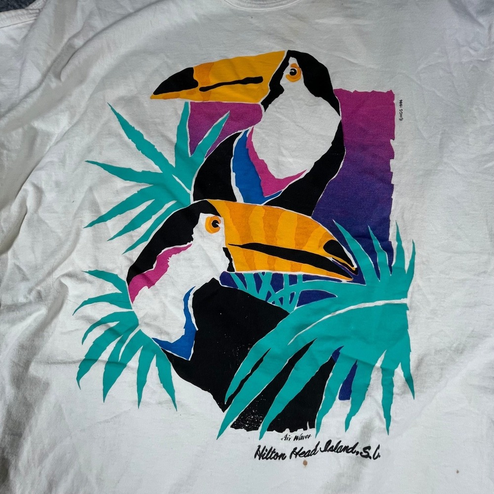 Anvil Tank Top Dress Womens OS White Cotton Vintage 1986 Hilton Head Toucan USA